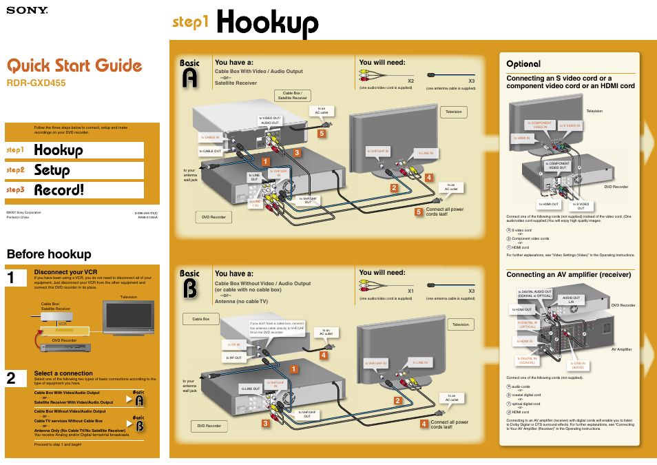 Sony RDR-GXD455 User Manual | 2 pages