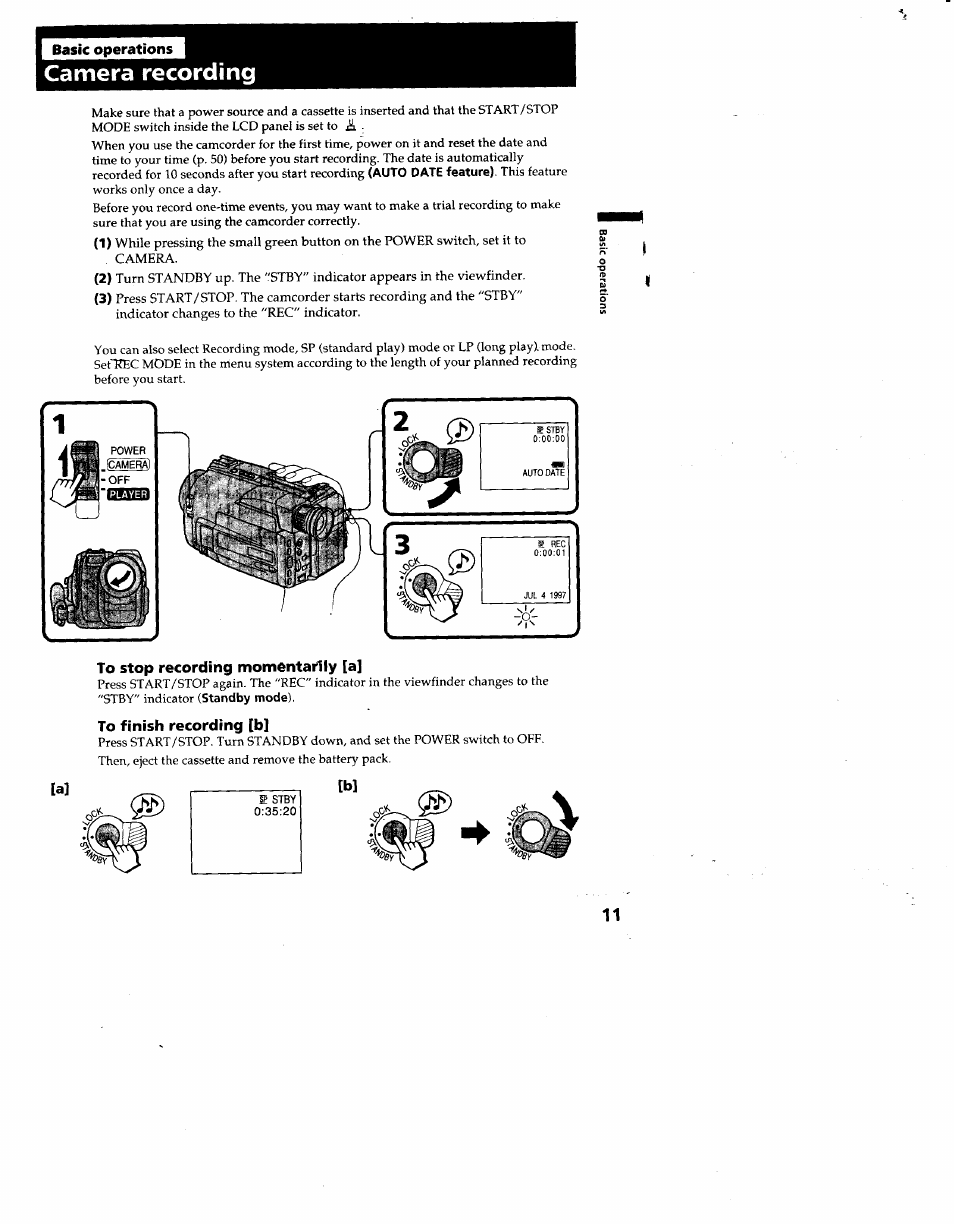 Camera recording, A] to stop recording momentailly [a | Sony CCD-TRV53 User Manual | Page 11 / 76