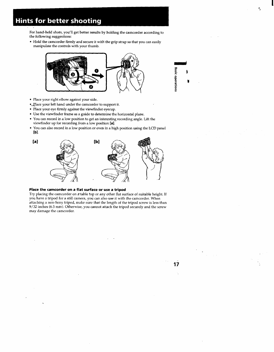 Hints for better shooting | Sony CCD-TRV53 User Manual | Page 17 / 76