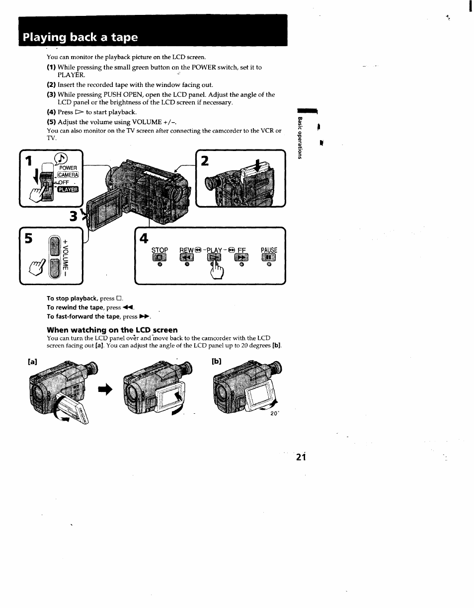 Playing back a tape, To stop playback, press | Sony CCD-TRV53 User Manual | Page 21 / 76