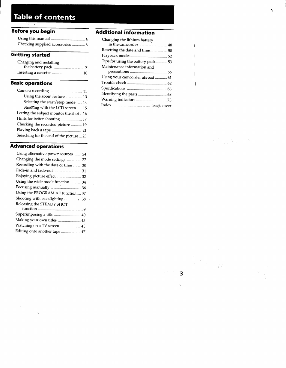 Sony CCD-TRV53 User Manual | Page 3 / 76