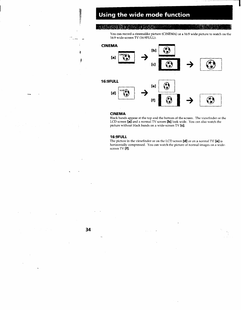 Using the wide mode function | Sony CCD-TRV53 User Manual | Page 34 / 76