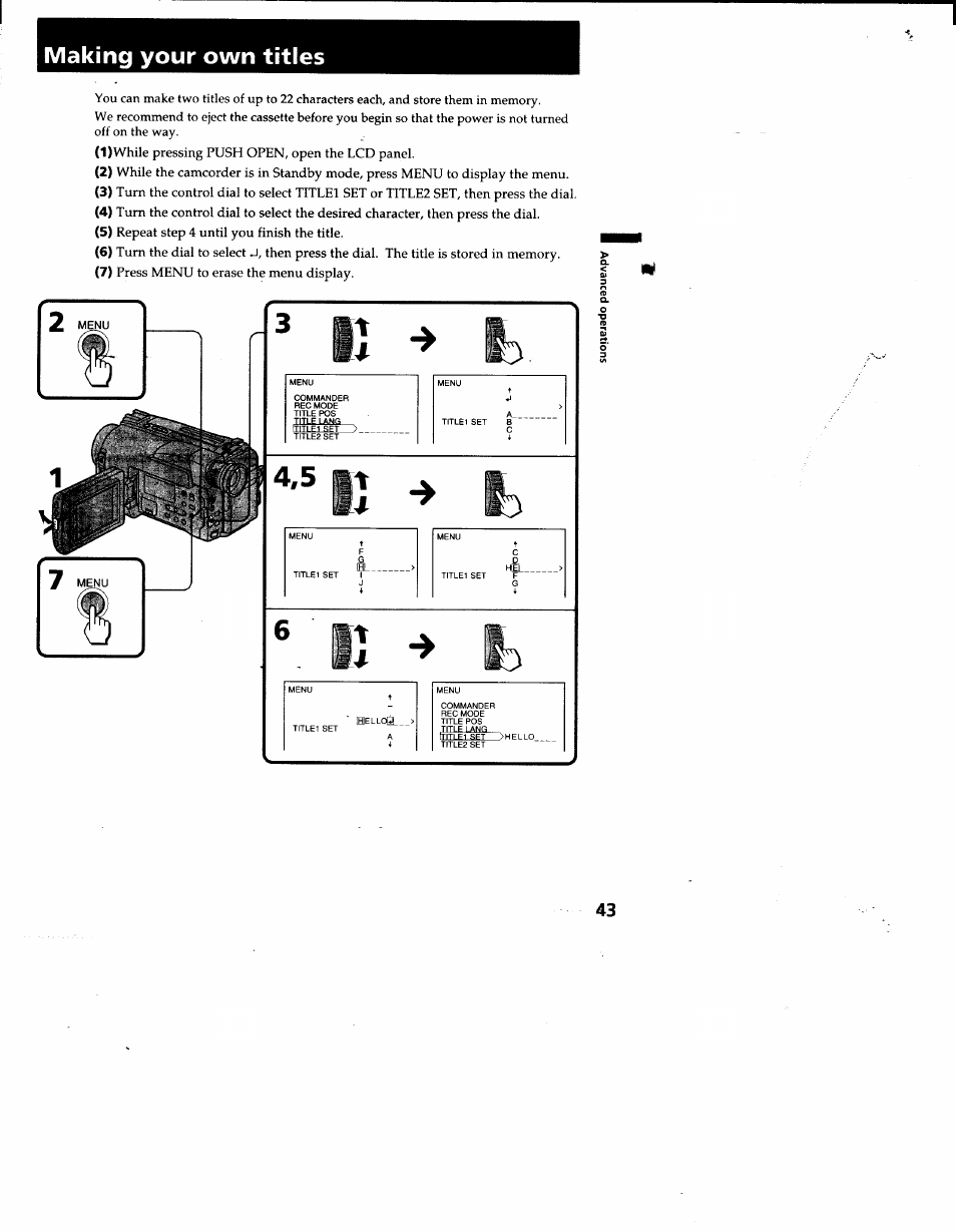 Making your own titles | Sony CCD-TRV53 User Manual | Page 43 / 76