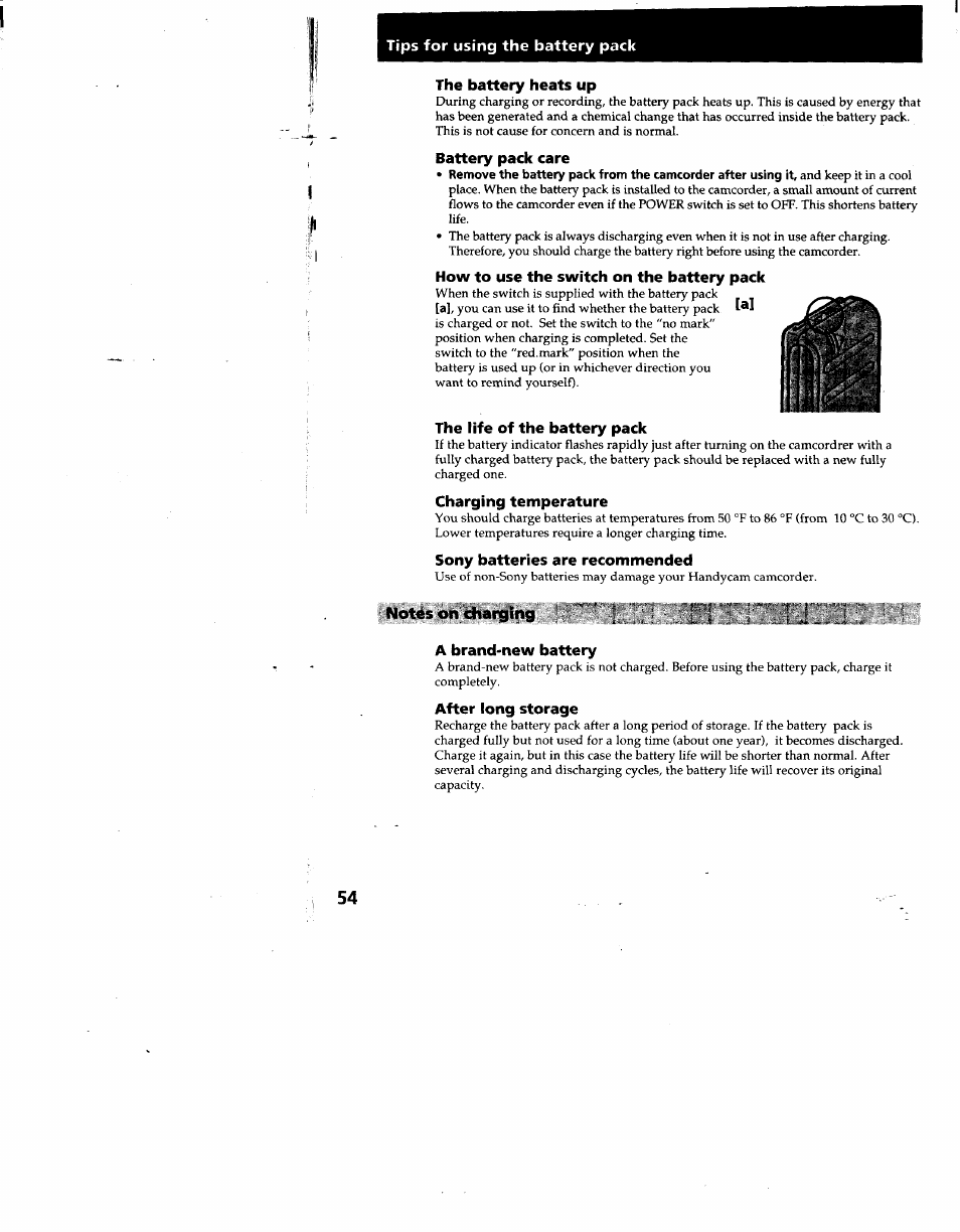 Notes on charging | Sony CCD-TRV53 User Manual | Page 54 / 76