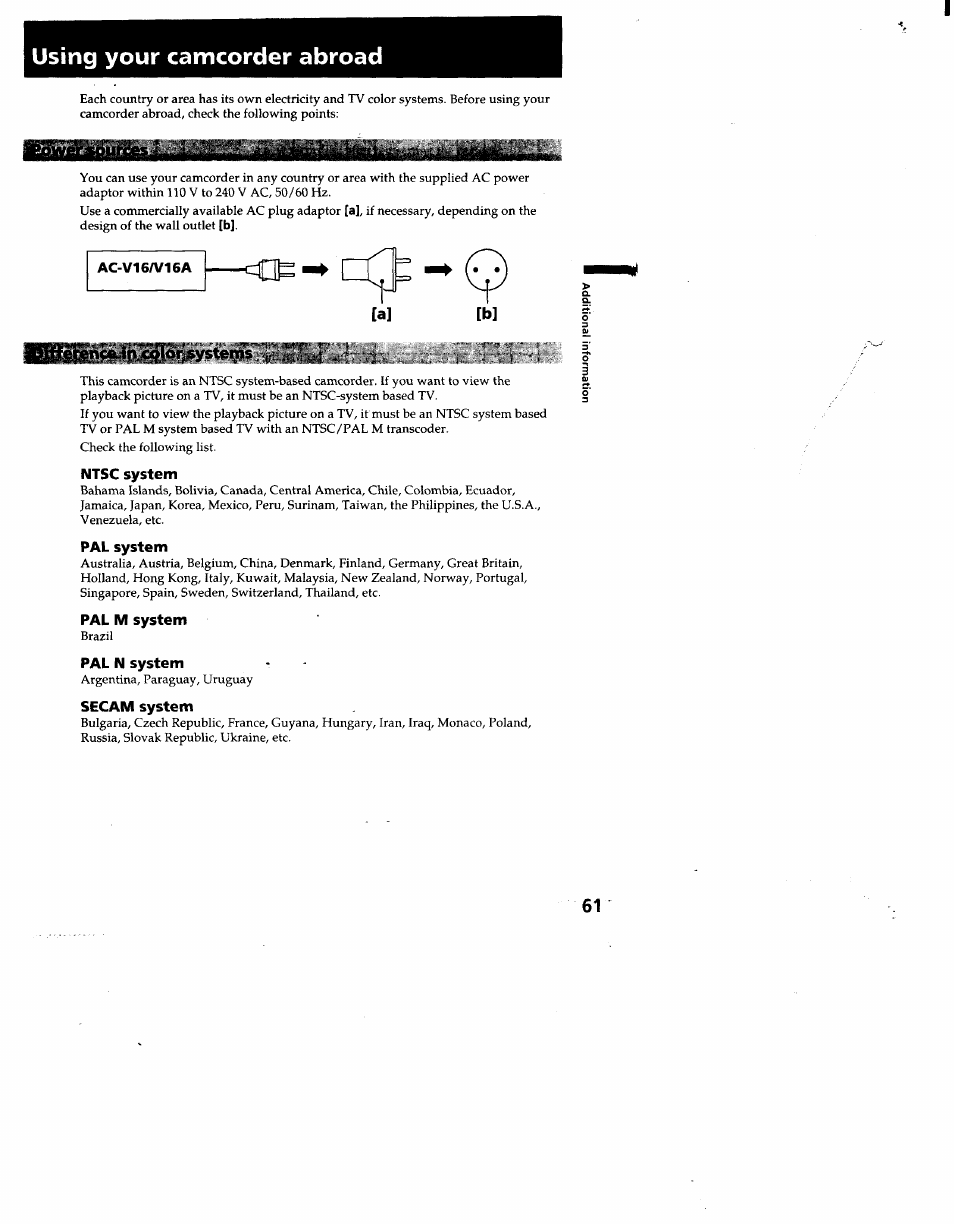 Using your camcorder abroad | Sony CCD-TRV53 User Manual | Page 61 / 76