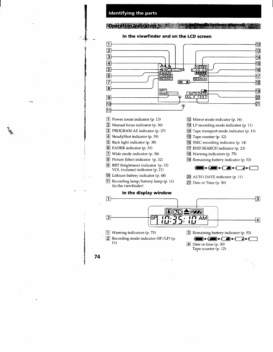 Operation ?**»"*i, Identifying the parts | Sony CCD-TRV53 User Manual | Page 74 / 76