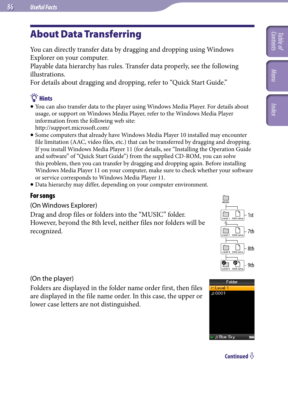 About data transferring | Sony NWZ-A818BLK User Manual | Page 86 / 125