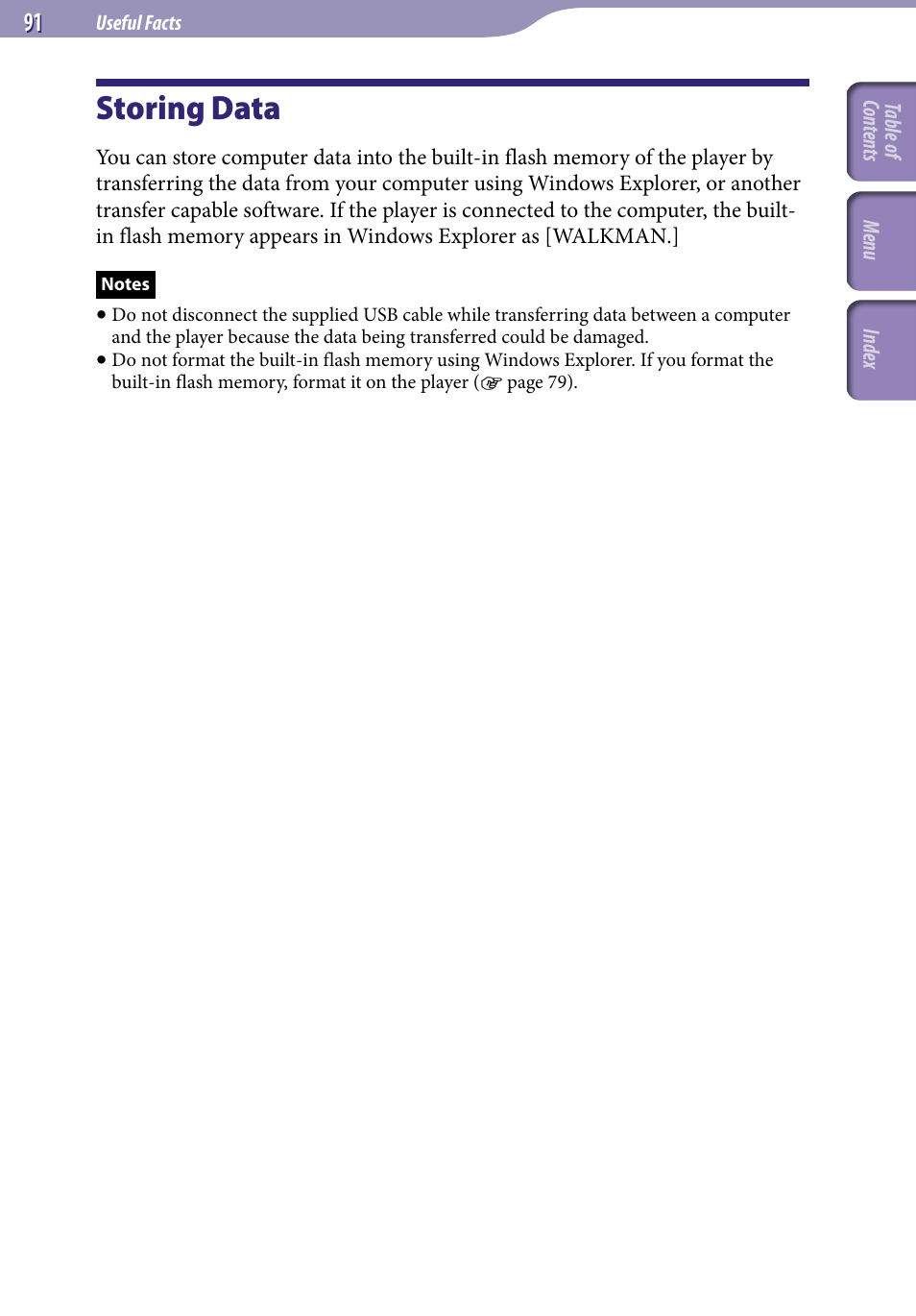 Storing data | Sony NWZ-A818BLK User Manual | Page 91 / 125