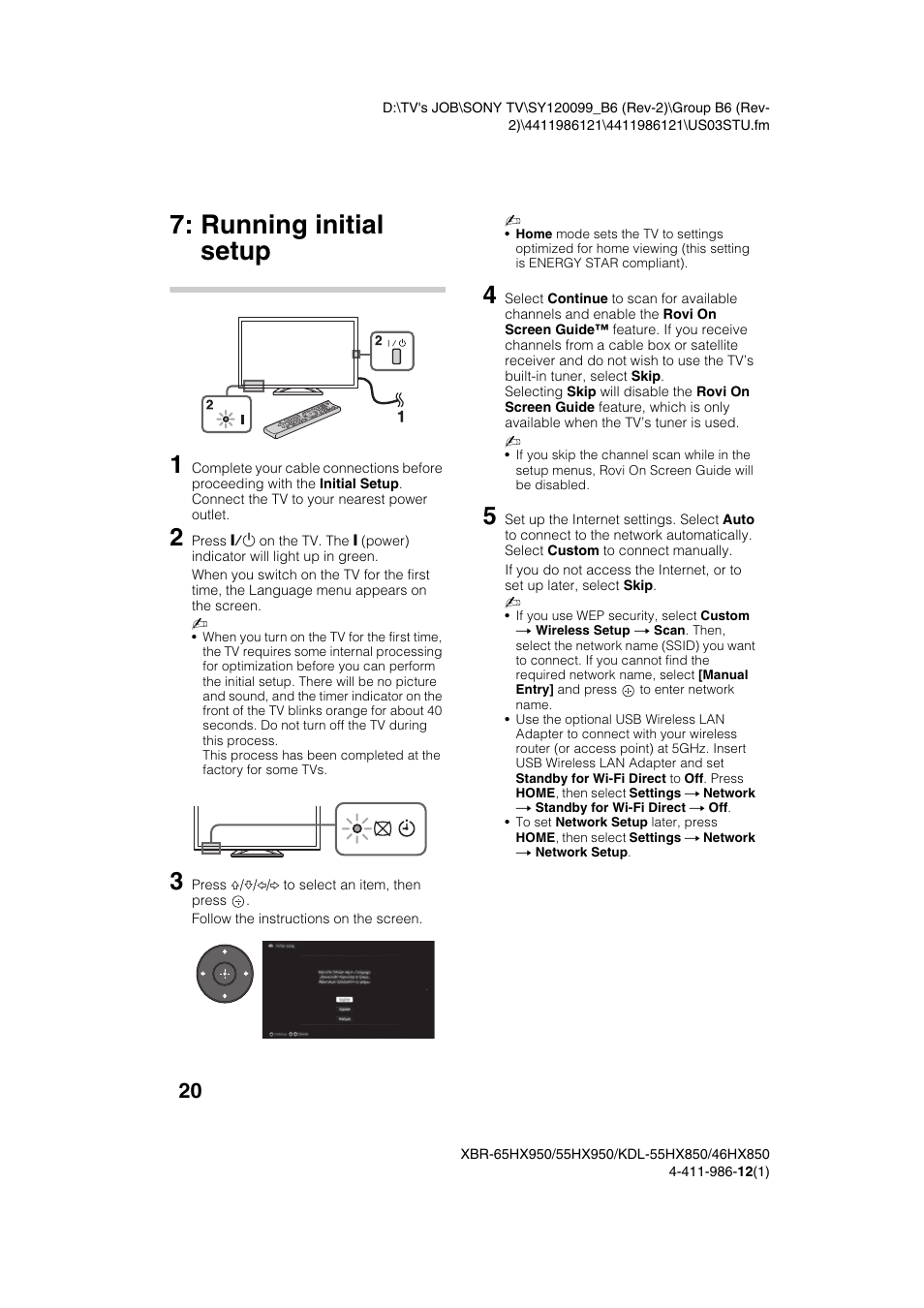 Running initial setup | Sony XBR-55HX950 User Manual | Page 20 / 40