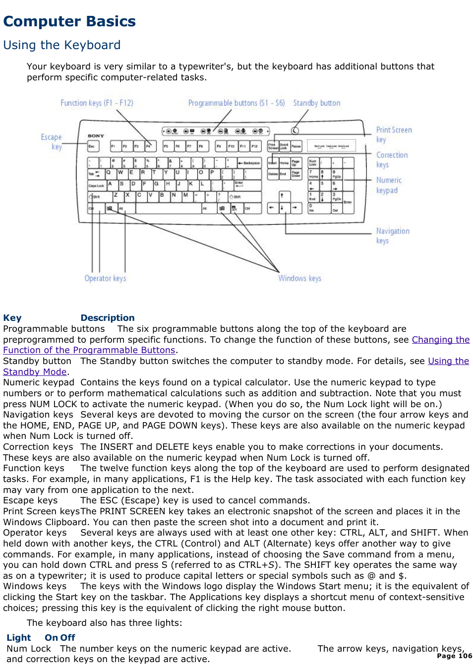 Computer basics, Using the keyboard | Sony PCV-E302DS User Manual | Page 1069 / 1141