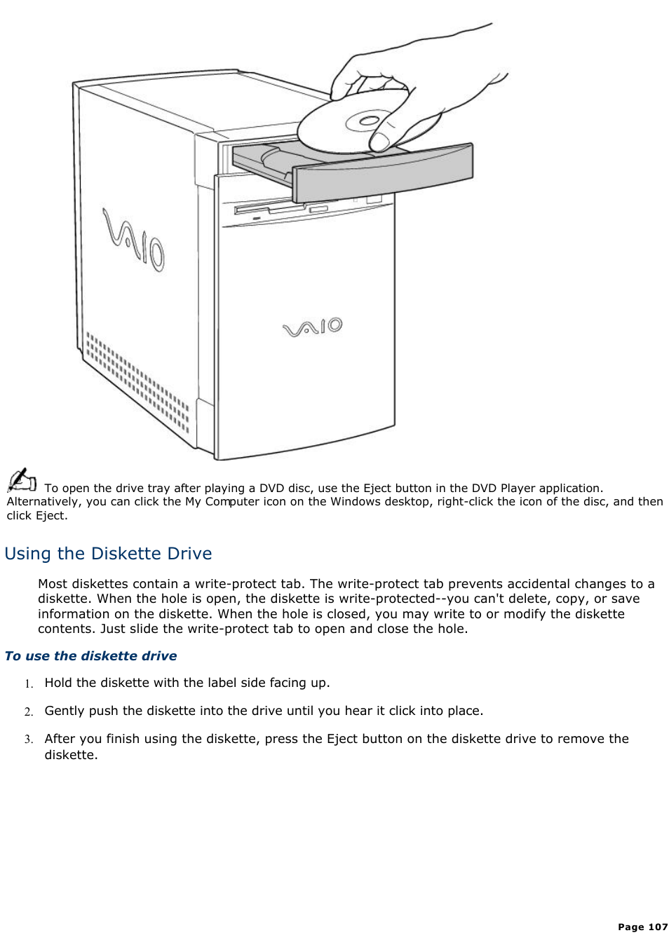 Using the diskette drive | Sony PCV-E302DS User Manual | Page 1072 / 1141