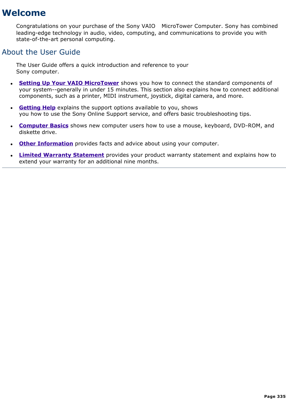 About the user guide, Welcome | Sony PCV-E302DS User Manual | Page 335 / 1141