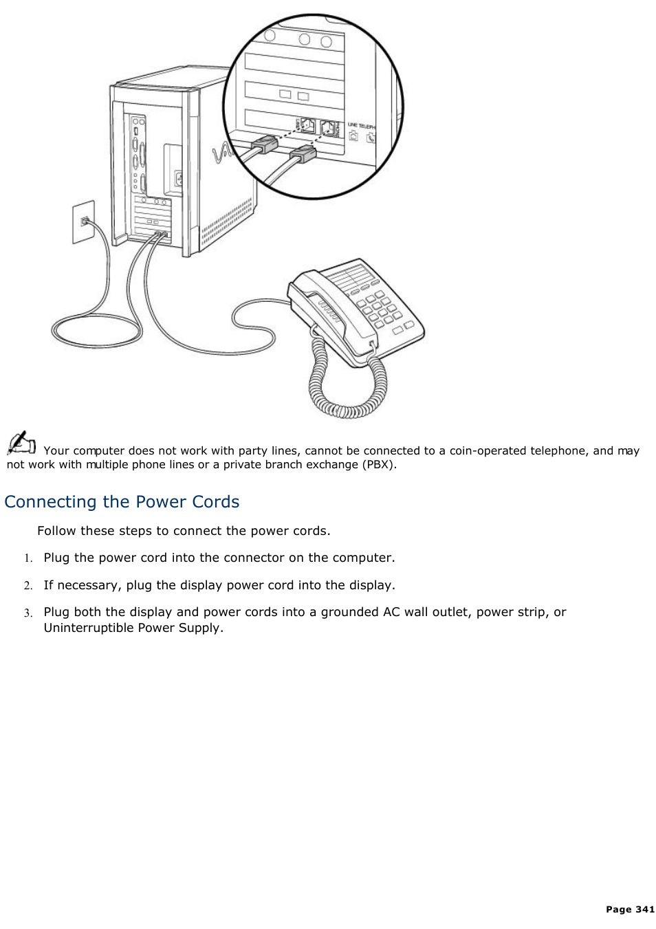 Connecting the power cords | Sony PCV-E302DS User Manual | Page 341 / 1141