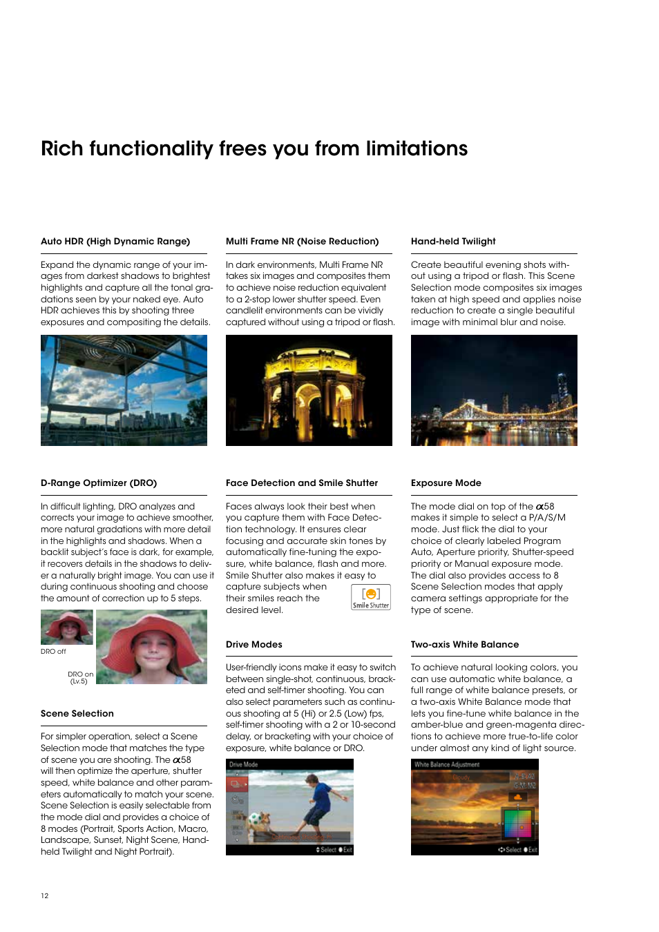 Rich functionality frees you from limitations | Sony SLT-A58 User Manual | Page 12 / 16