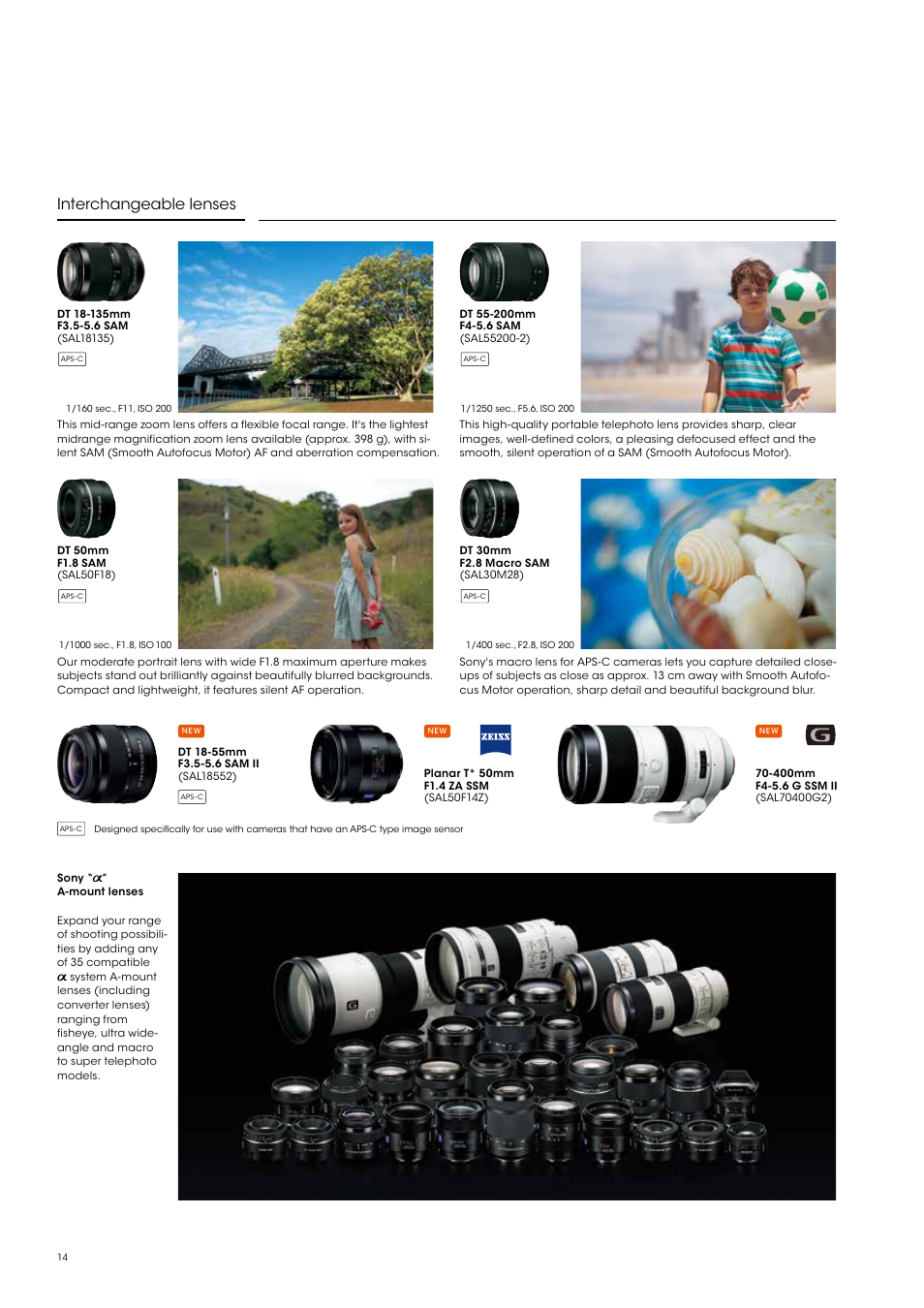 Interchangeable lenses | Sony SLT-A58 User Manual | Page 14 / 16