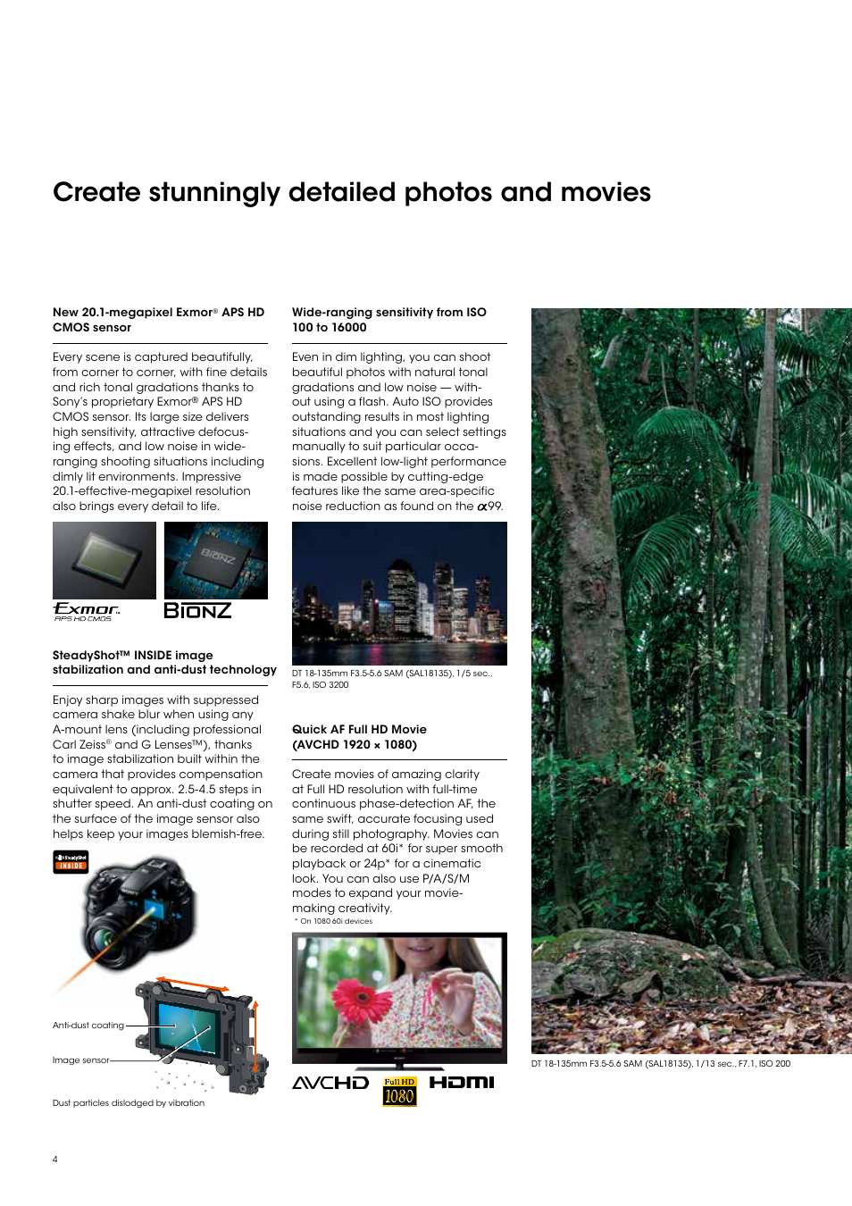 Create stunningly detailed photos and movies | Sony SLT-A58 User Manual | Page 4 / 16