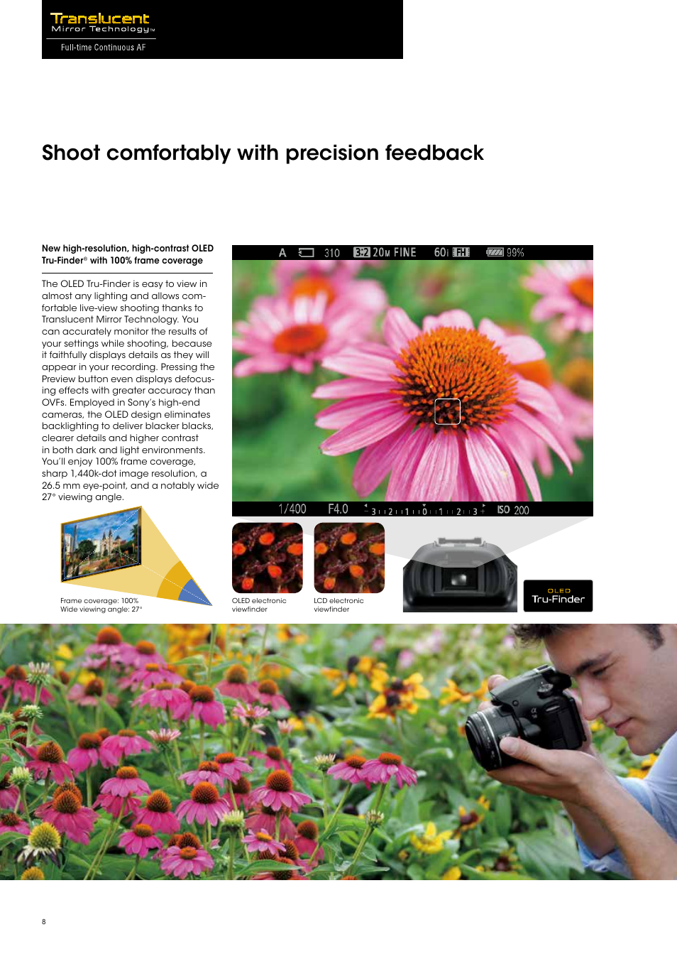 Shoot comfortably with precision feedback | Sony SLT-A58 User Manual | Page 8 / 16