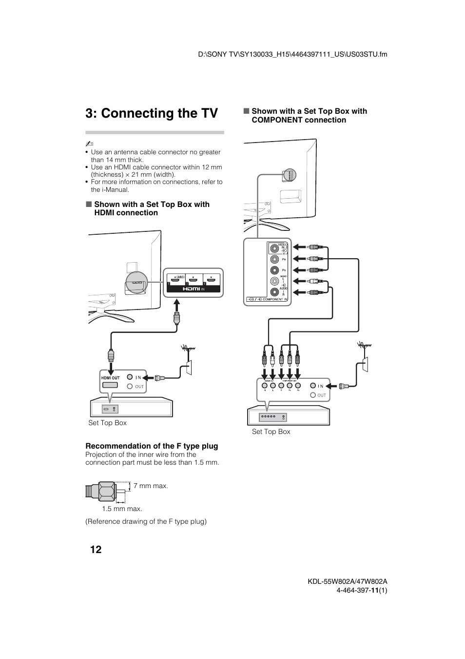 Connecting the tv | Sony KDL-47W802A User Manual | Page 12 / 36