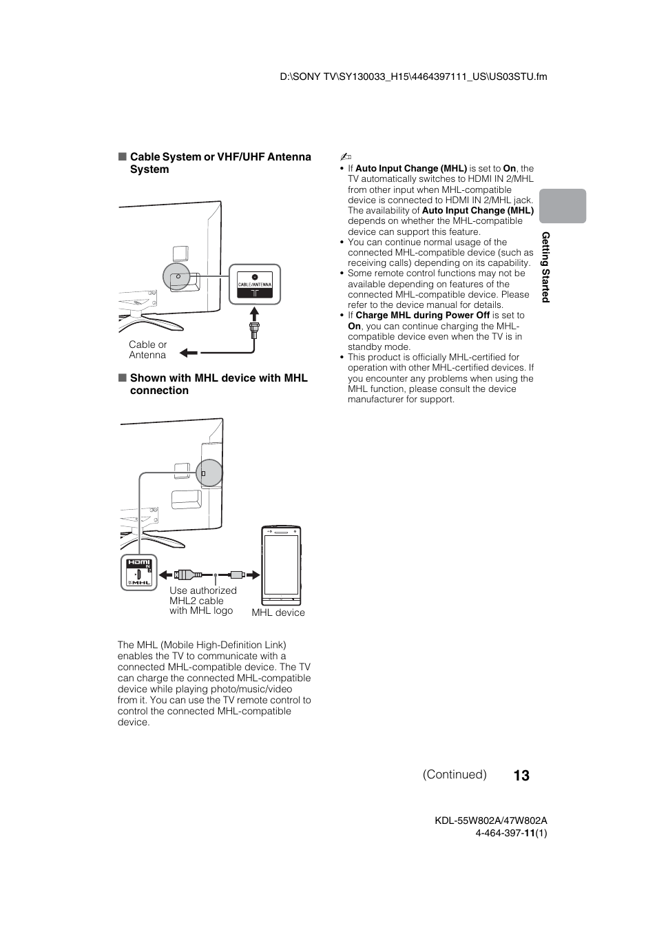 Sony KDL-47W802A User Manual | Page 13 / 36