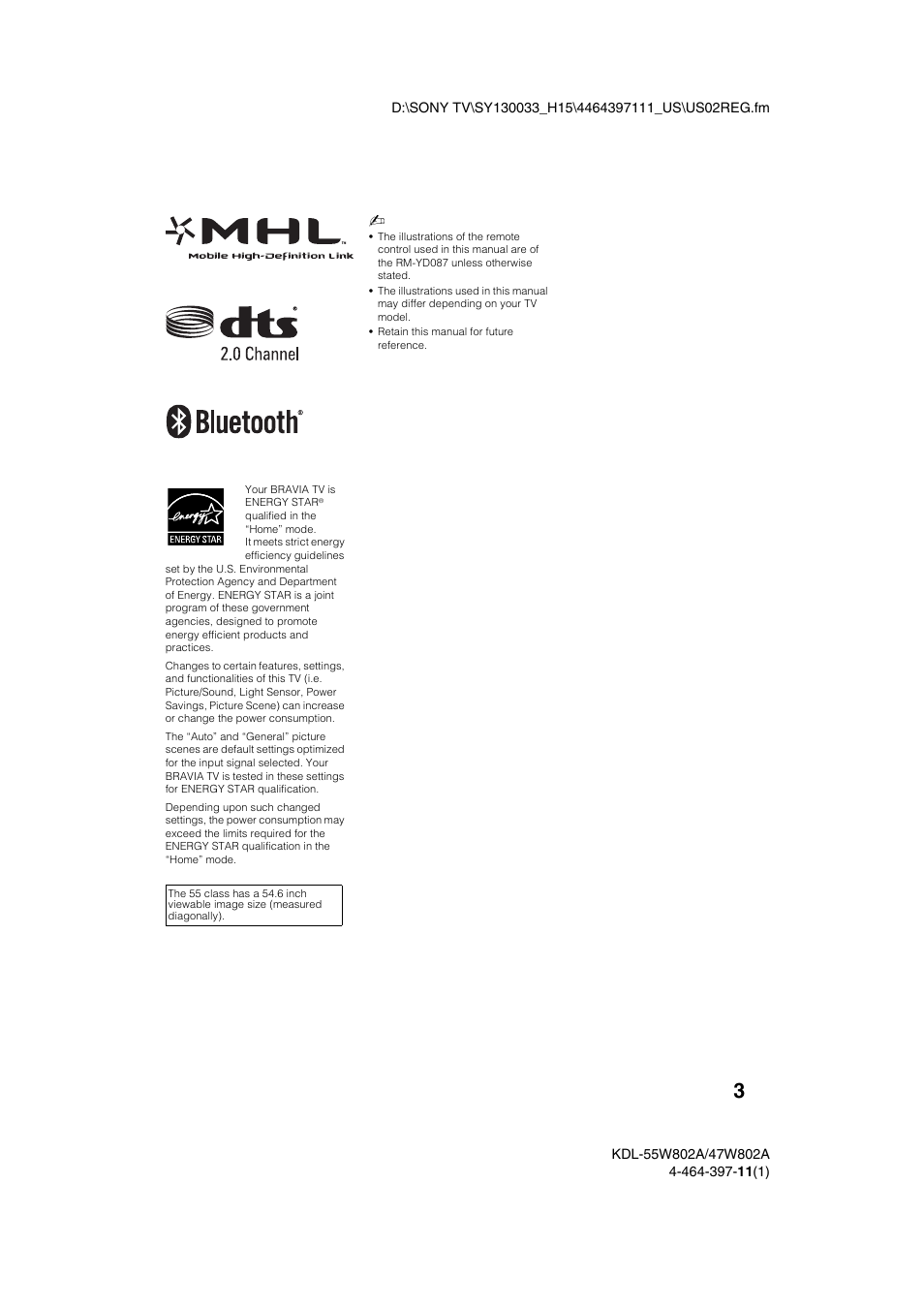 Sony KDL-47W802A User Manual | Page 3 / 36