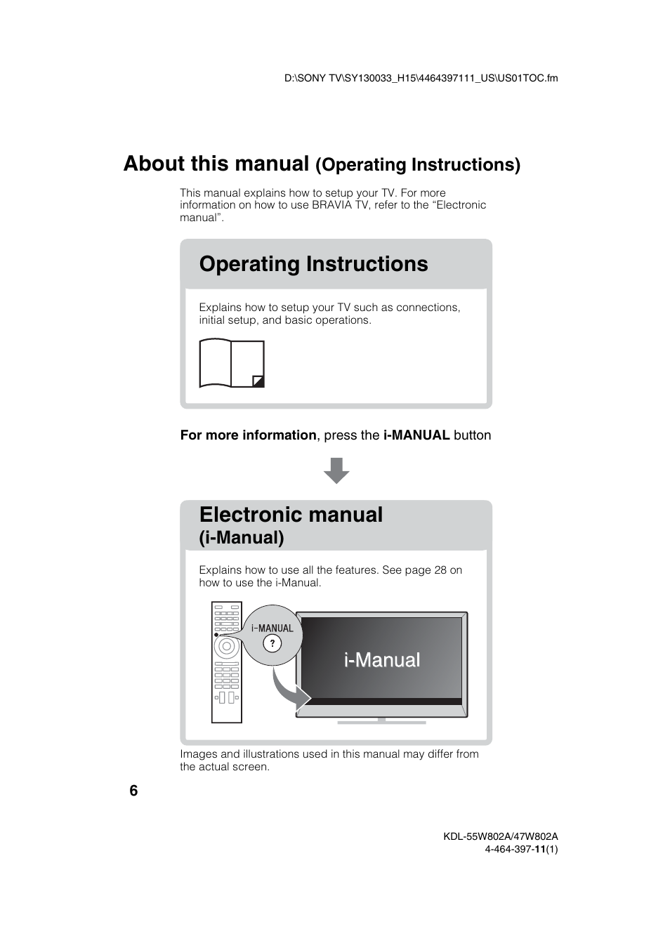 About this manual, Operating instructions electronic manual, Operating instructions) | I-manual) | Sony KDL-47W802A User Manual | Page 6 / 36