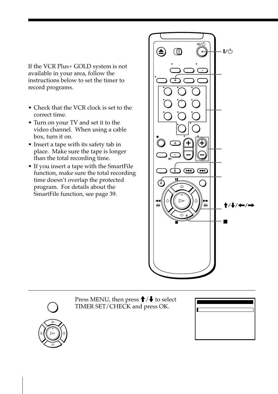 Setting the timer manually, Basic operations, Menu `/1 input select | Ch +/– x stop | Sony SLV-M11HF User Manual | Page 16 / 76