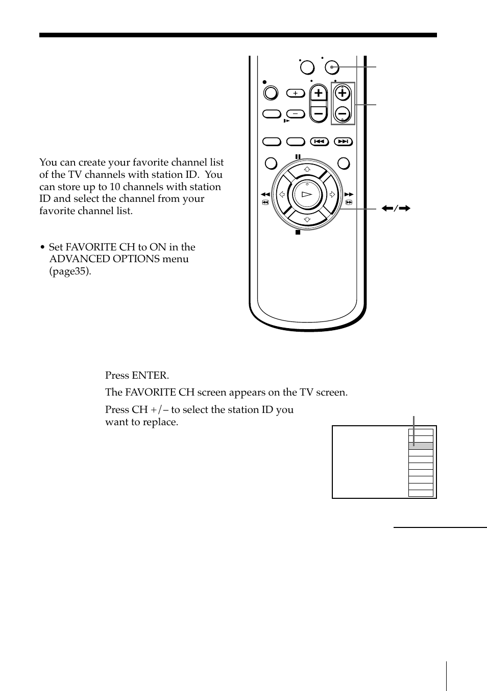 Creating a favorite channel list with station id, Creating your favorite channel list | Sony SLV-M11HF User Manual | Page 23 / 76