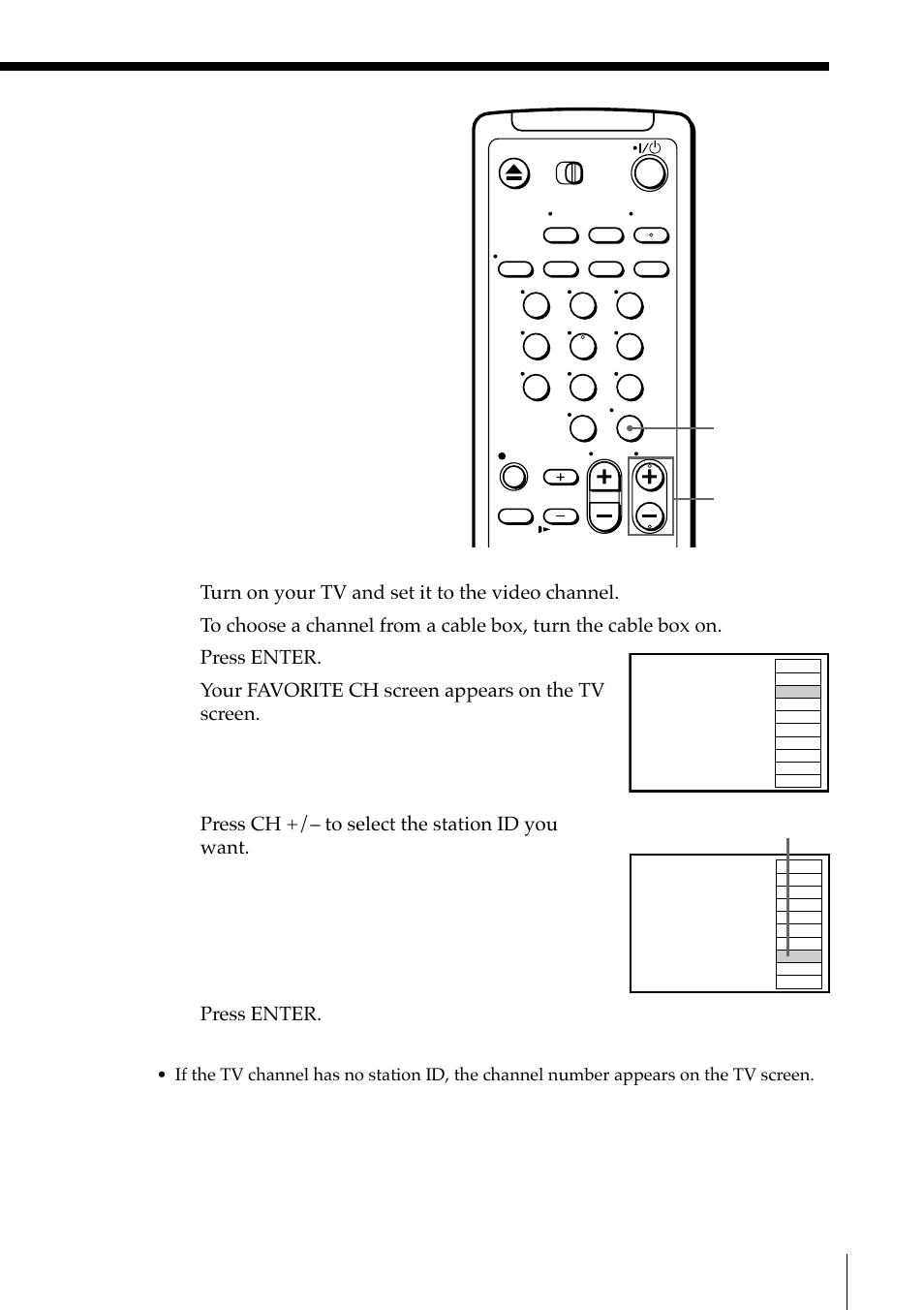 Press ch +/– to select the station id you want, Press enter | Sony SLV-M11HF User Manual | Page 25 / 76