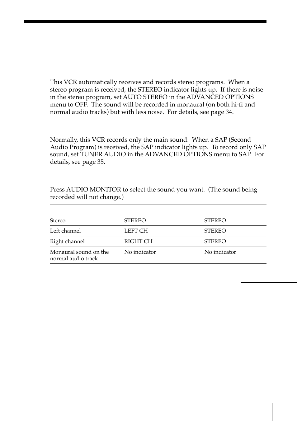 Recording stereo and bilingual programs, Recording stereo programs, Recording bilingual programs | Selecting the sound during playback | Sony SLV-M11HF User Manual | Page 29 / 76