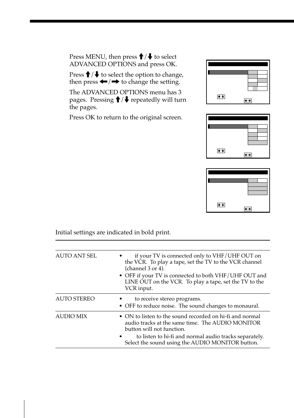 Changing menu options | Sony SLV-M11HF User Manual | Page 34 / 76
