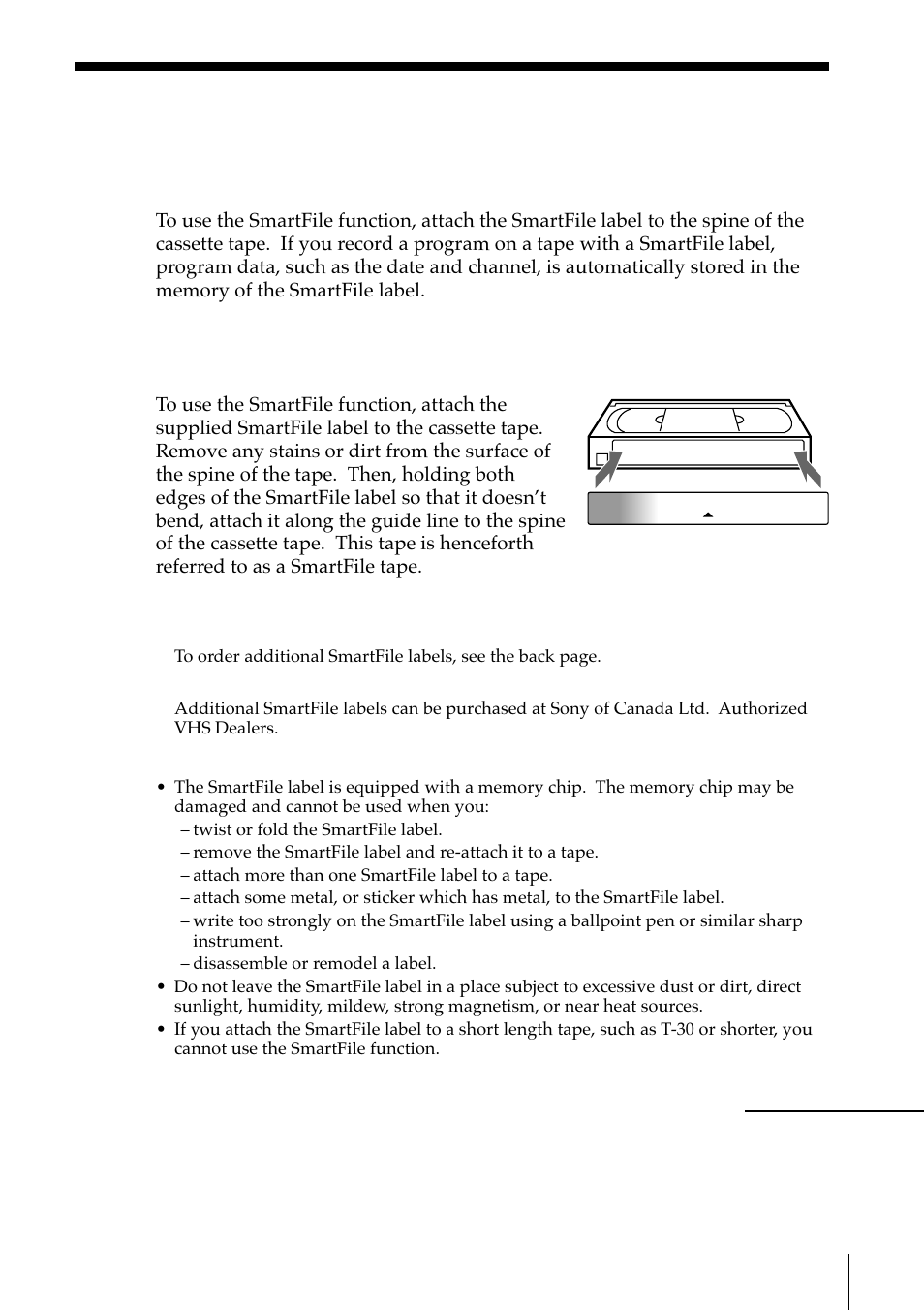 Recording using the smartfile function, Attaching the smartfile label to the cassette tape | Sony SLV-M11HF User Manual | Page 41 / 76