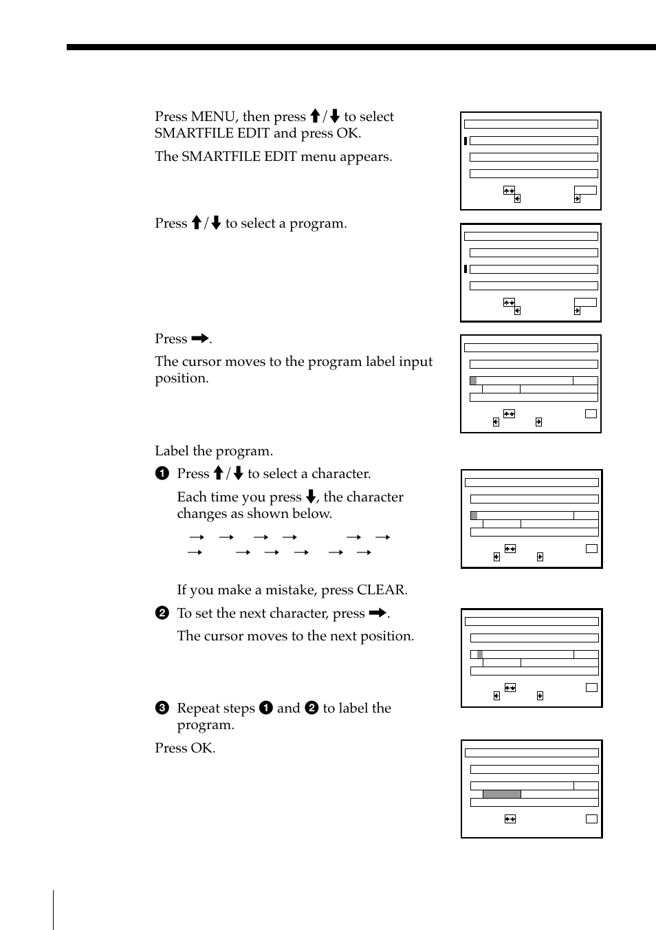 Press m/m to select a program, Press ok, Smartfile function | Sony SLV-M11HF User Manual | Page 54 / 76