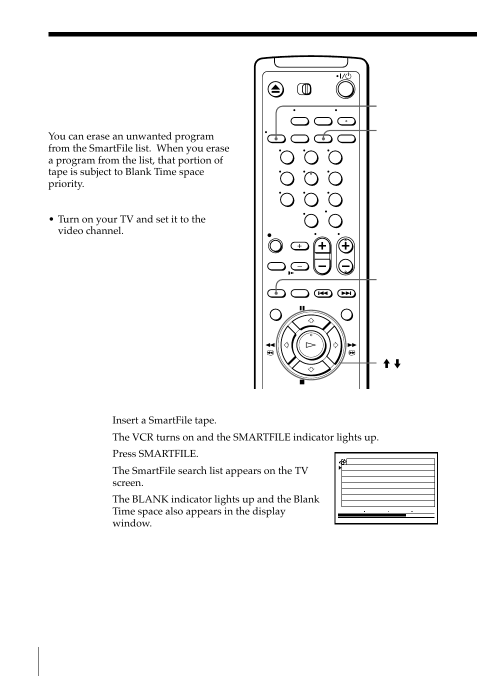 Erasing the data of an unwanted program, Smartfile function, Display clear smartfile m / m | Sony SLV-M11HF User Manual | Page 60 / 76