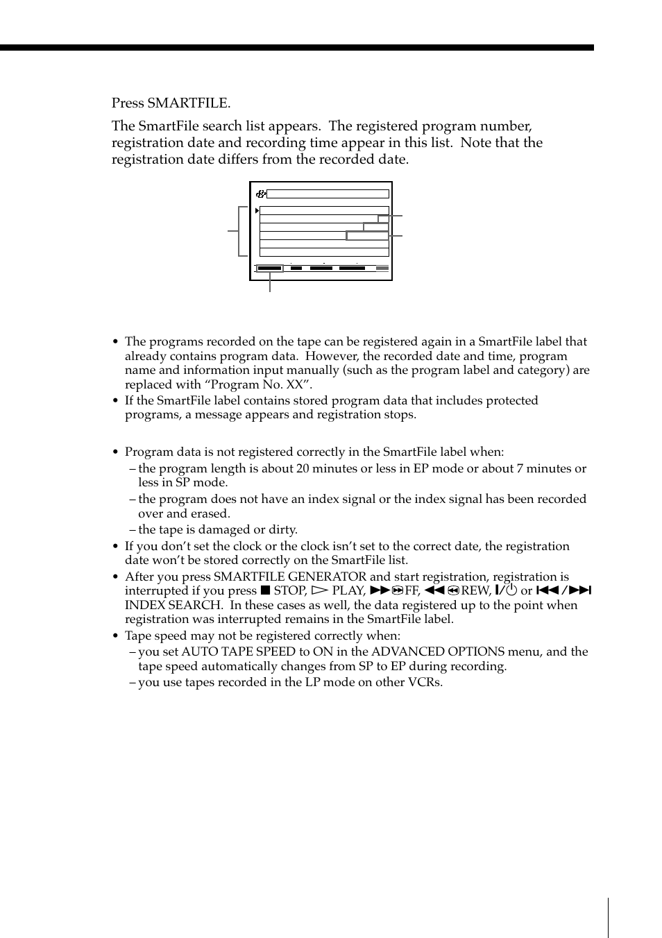 Smartfile function, Estimated position of the registered program | Sony SLV-M11HF User Manual | Page 63 / 76