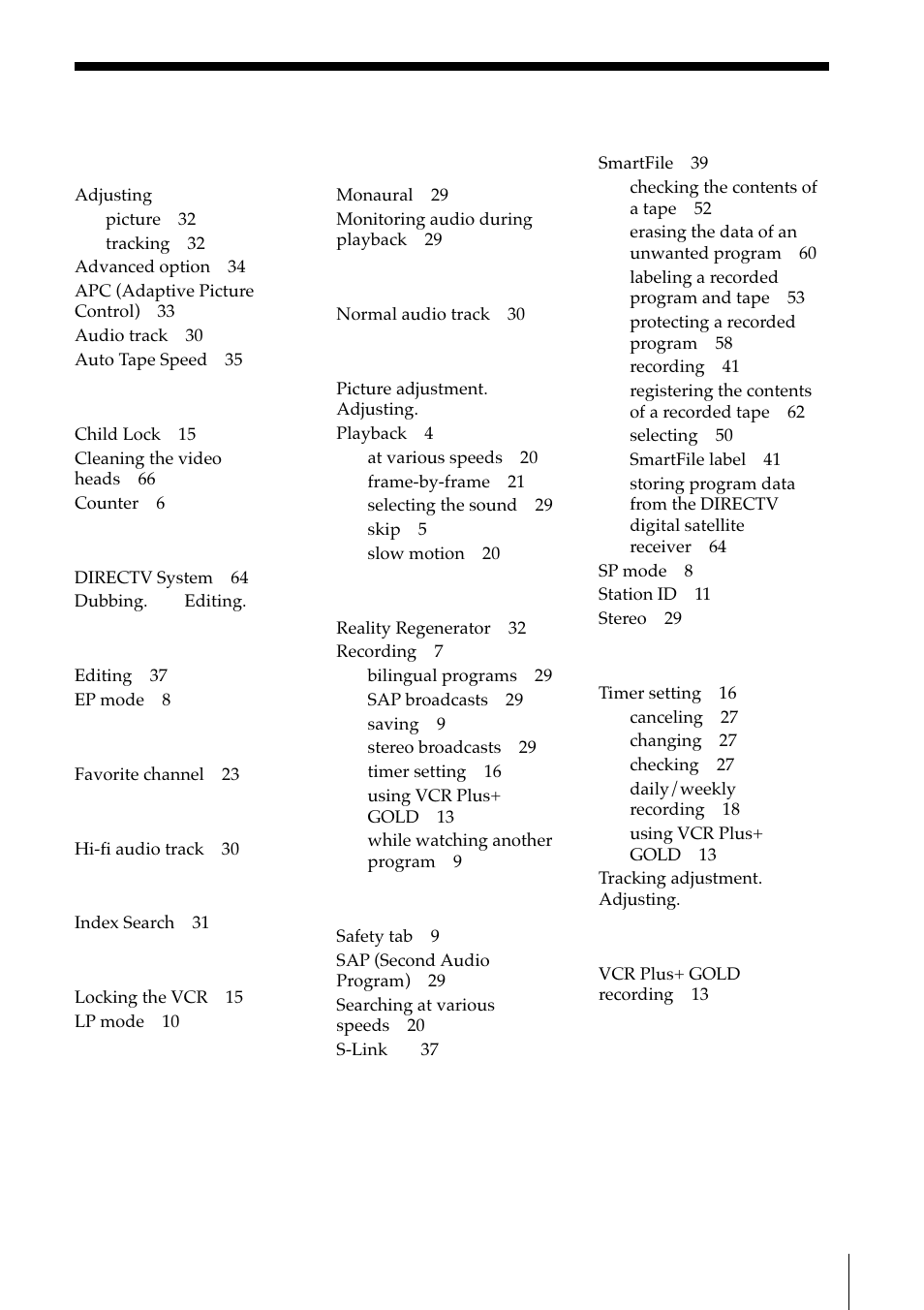 Index | Sony SLV-M11HF User Manual | Page 75 / 76
