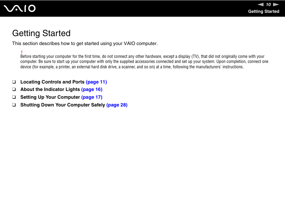 Getting started | Sony VGX-TP20EB User Manual | Page 10 / 175