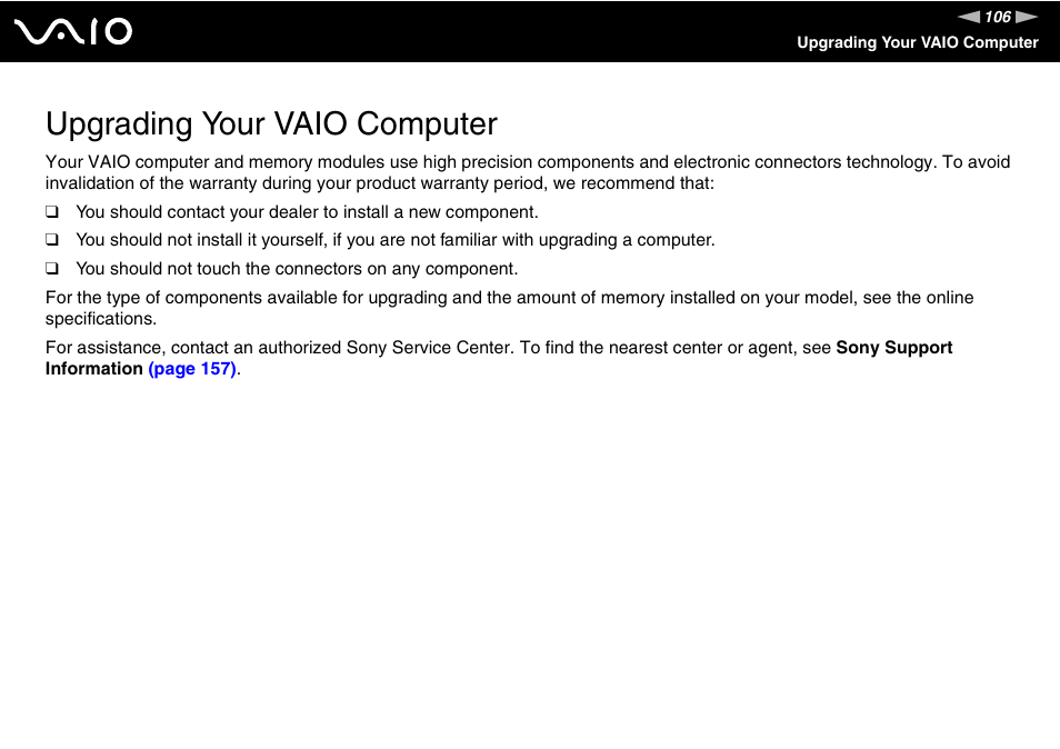 Upgrading your vaio computer | Sony VGX-TP20EB User Manual | Page 106 / 175