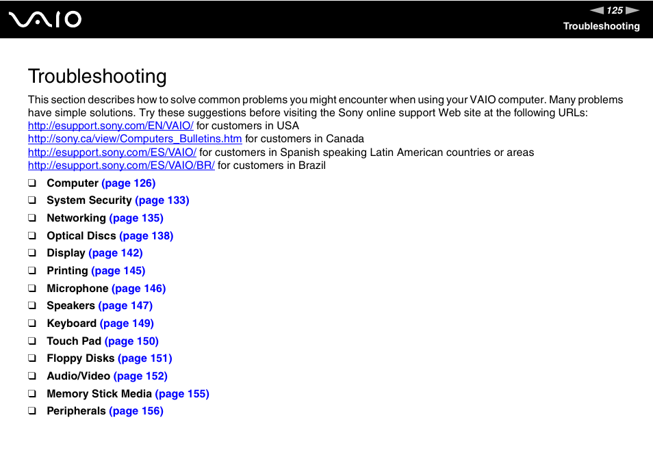 Troubleshooting | Sony VGX-TP20EB User Manual | Page 125 / 175