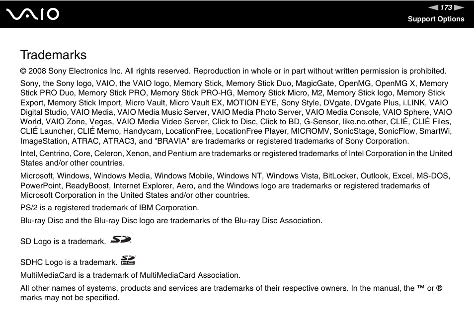 Trademarks | Sony VGX-TP20EB User Manual | Page 173 / 175
