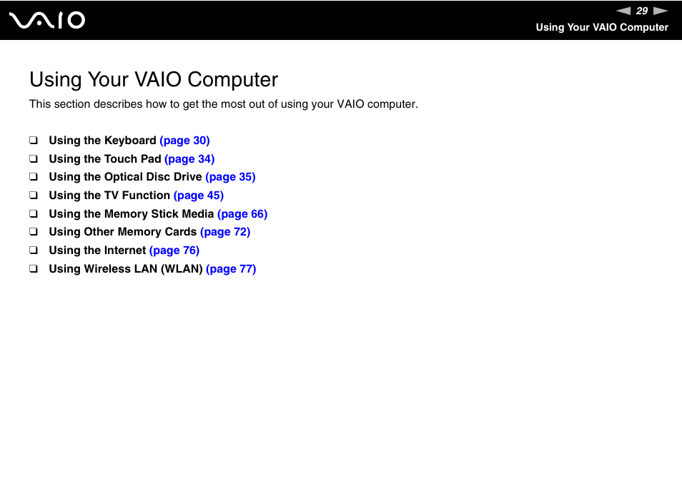 Using your vaio computer | Sony VGX-TP20EB User Manual | Page 29 / 175