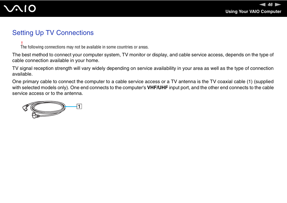 Setting up tv connections | Sony VGX-TP20EB User Manual | Page 46 / 175