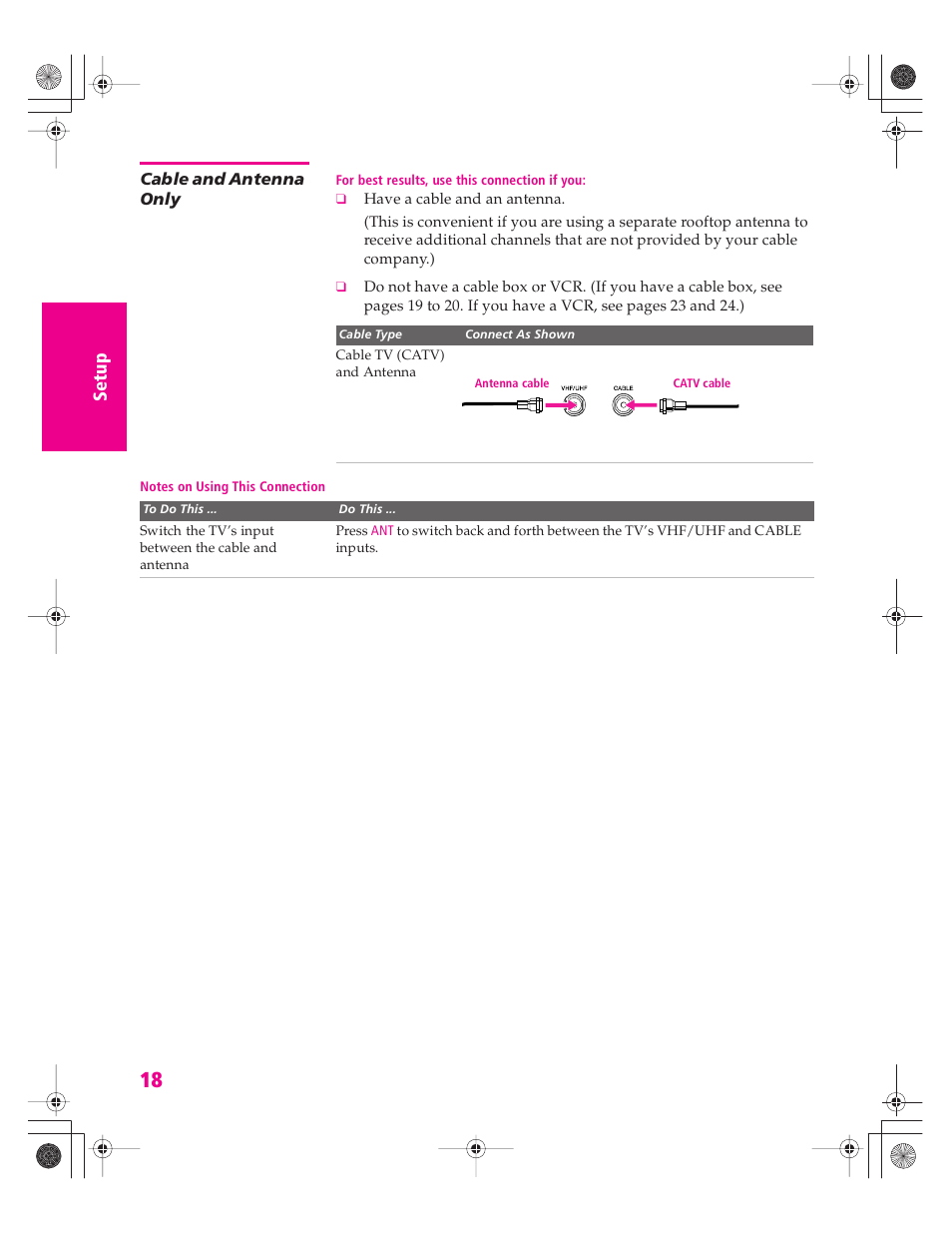 Cable and antenna only | Sony KD-32XS945 User Manual | Page 19 / 107