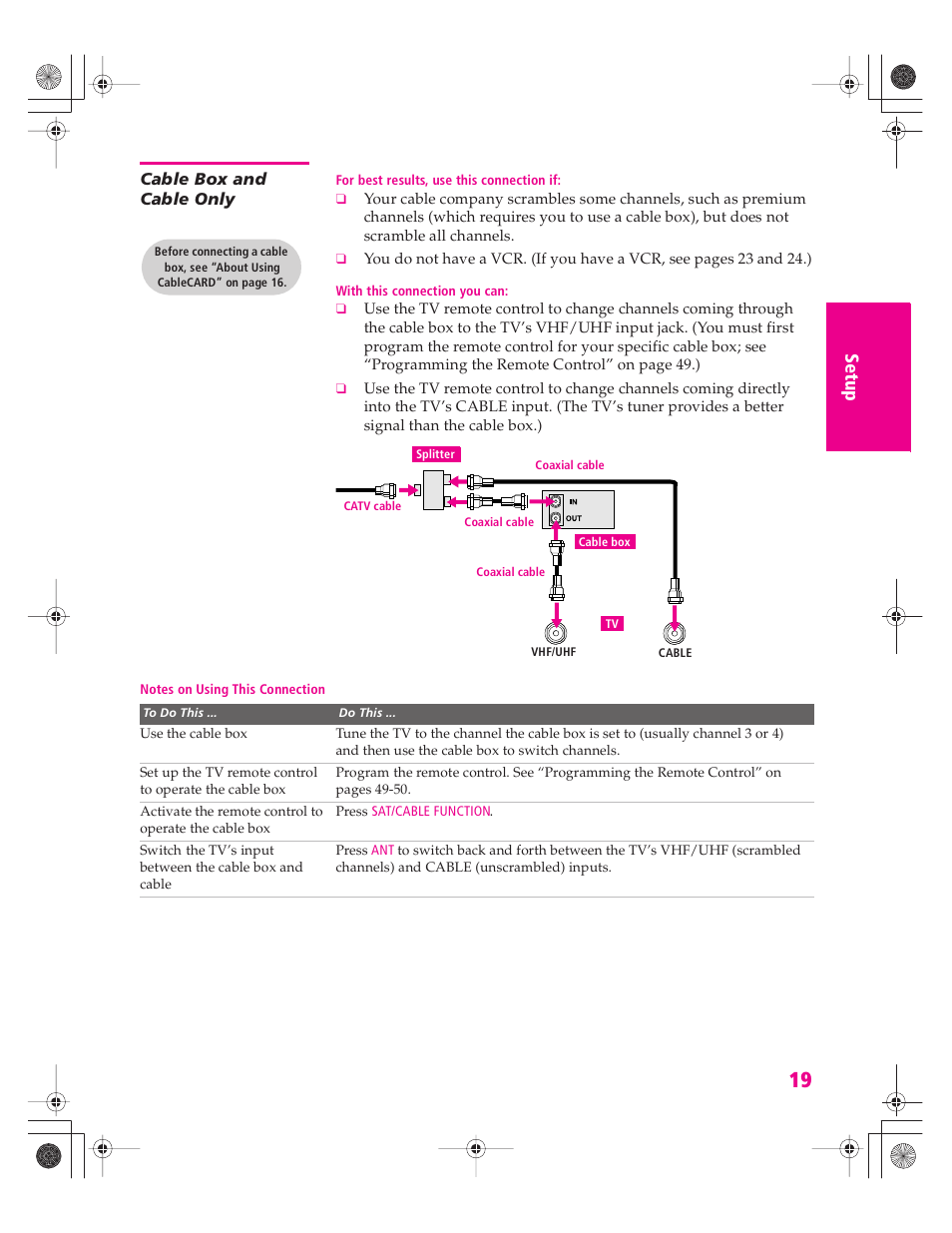 Cable box and cable only | Sony KD-32XS945 User Manual | Page 20 / 107