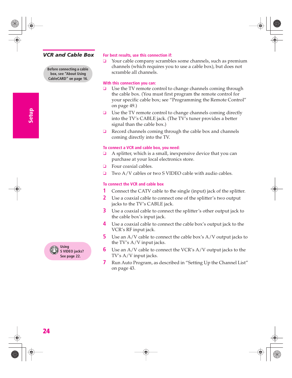 Vcr and cable box | Sony KD-32XS945 User Manual | Page 25 / 107