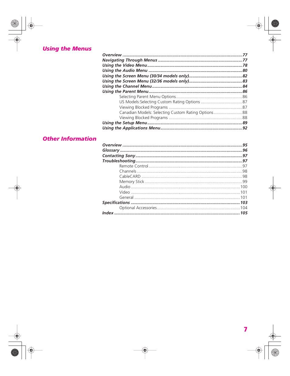 Sony KD-32XS945 User Manual | Page 8 / 107