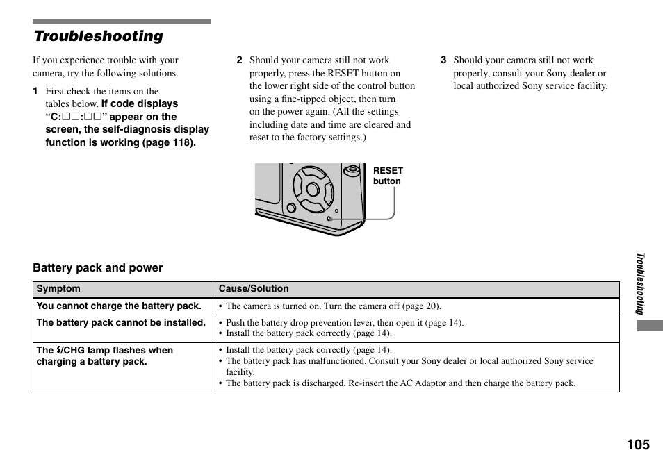 Troubleshooting | Sony DSC-T33 User Manual | Page 105 / 144