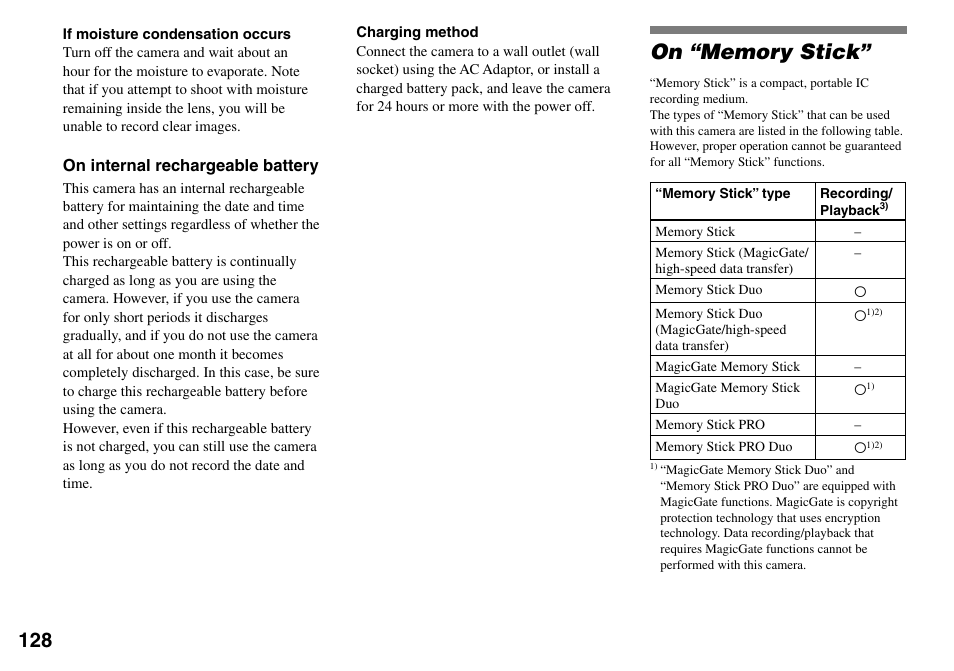 On “memory stick | Sony DSC-T33 User Manual | Page 128 / 144