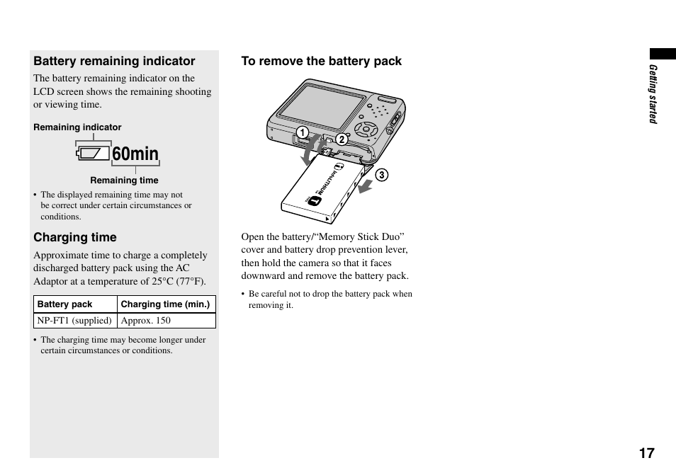 60min | Sony DSC-T33 User Manual | Page 17 / 144