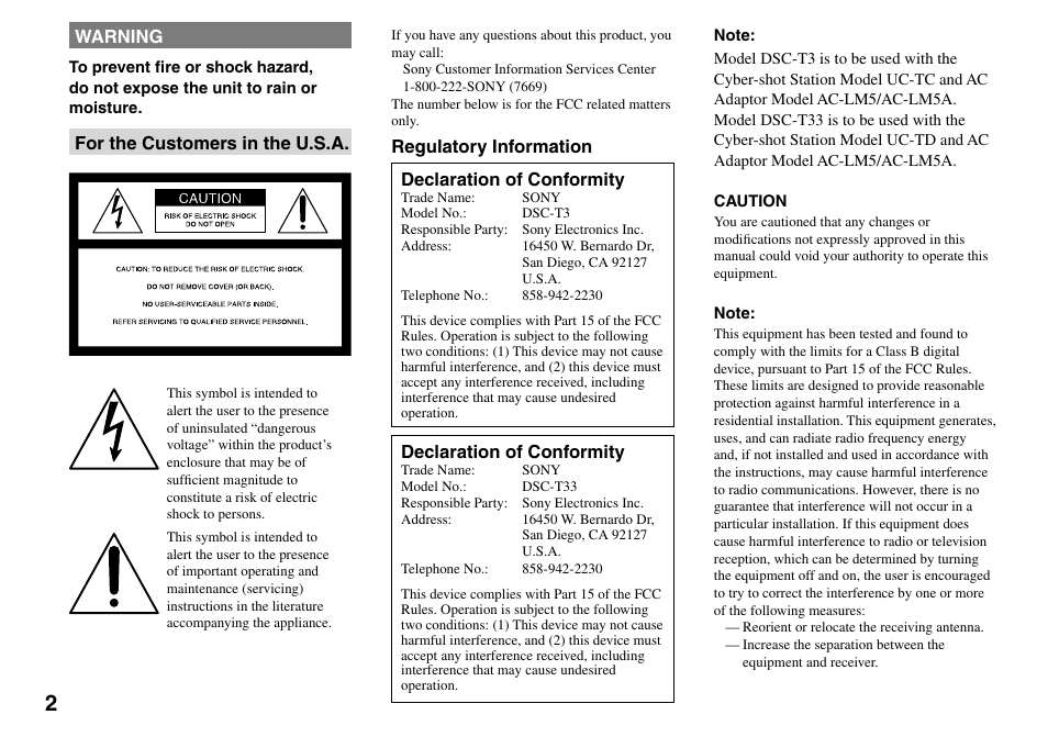 Sony DSC-T33 User Manual | Page 2 / 144