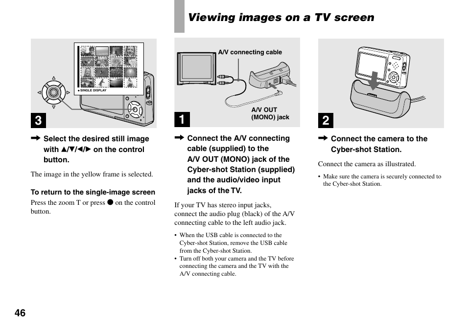 Viewing images on a tv screen | Sony DSC-T33 User Manual | Page 46 / 144